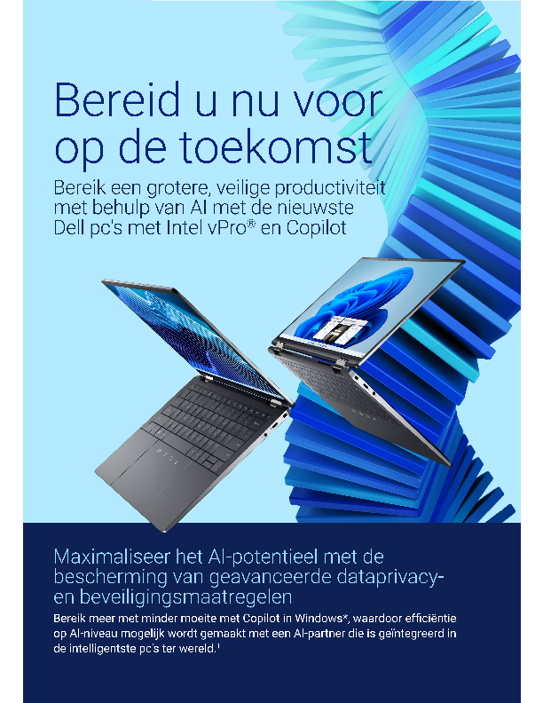 Bereid u nu voor op de toekomst Bereik een grotere, veilige productiviteit met behulp van Al met de nieuwste Dell pc’s met Intel® Core™ Ultra en Copilot